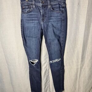 7 For All Mankind Dark Blue Distressed Ankle Jeans